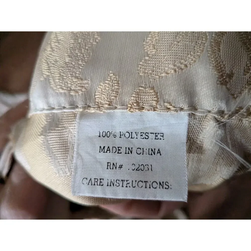 GOLD & Cream DAMASK CURTAIN PANELS ATTACHED TASSLE VALANCE TIE BACKS 85 X 54